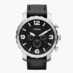 Fossil - Nate Chronograph Black Leather Watch